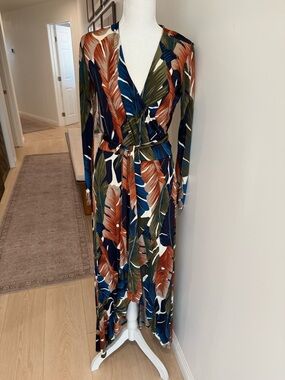 Fashion Nova Navy, Rust & Olive Tropical Wrap Maxi Dress